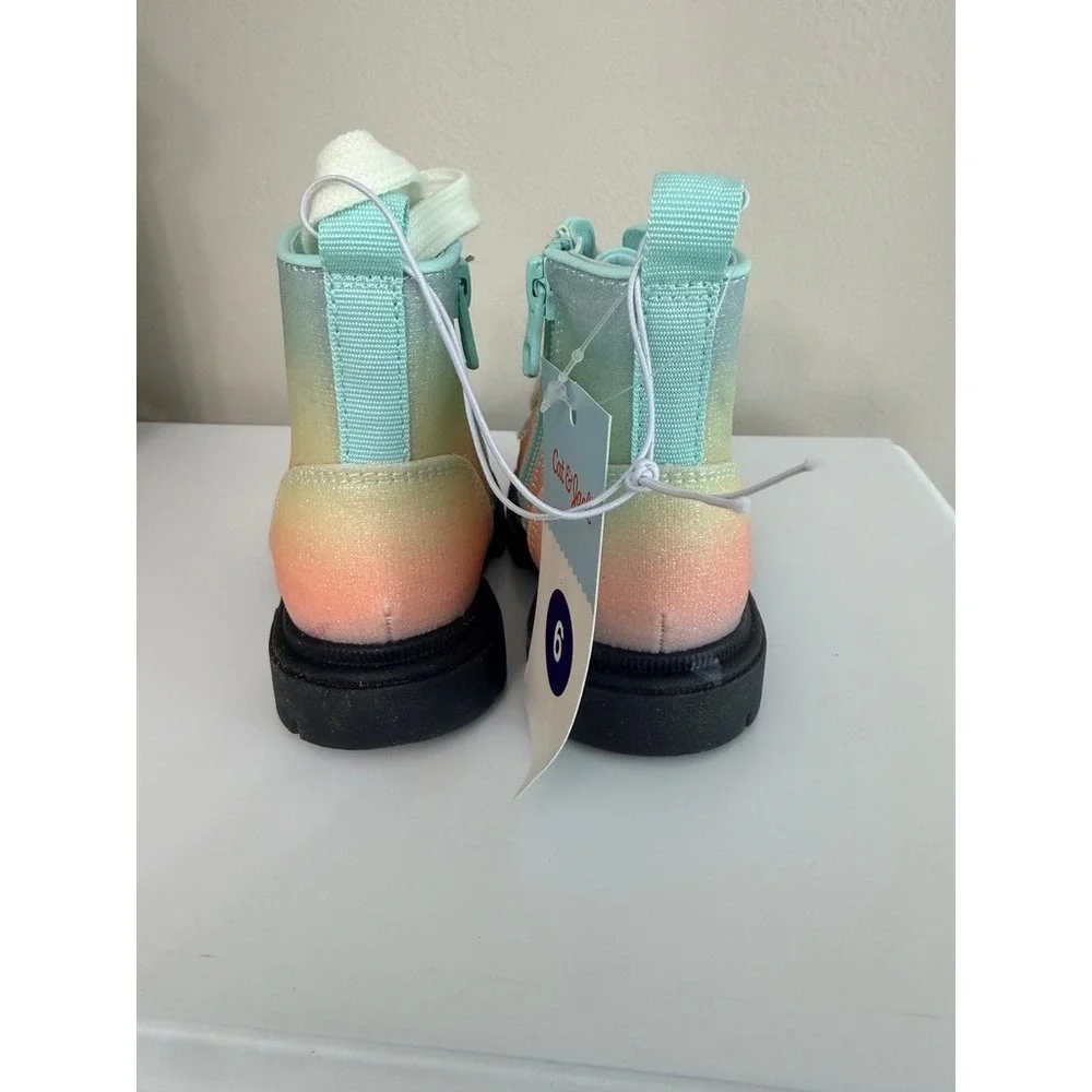 Cat & Jack Amaya Combat Boots Girls Size 6 Multicolor Rainbow Glitter NWT‎